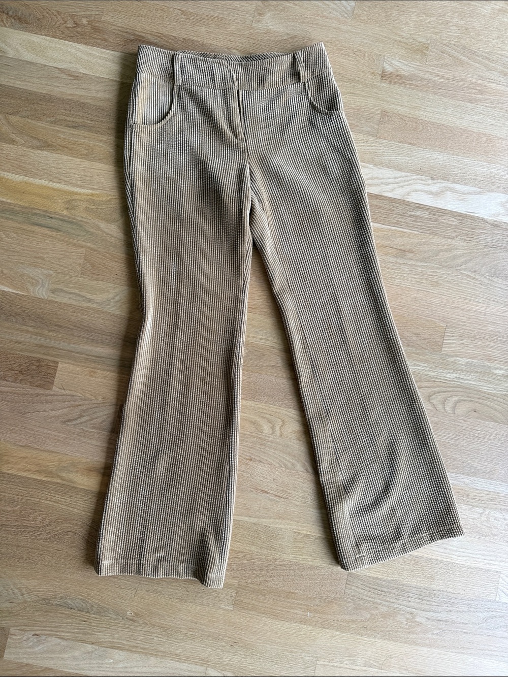 Ribbed Flare Knit Pants - Camel